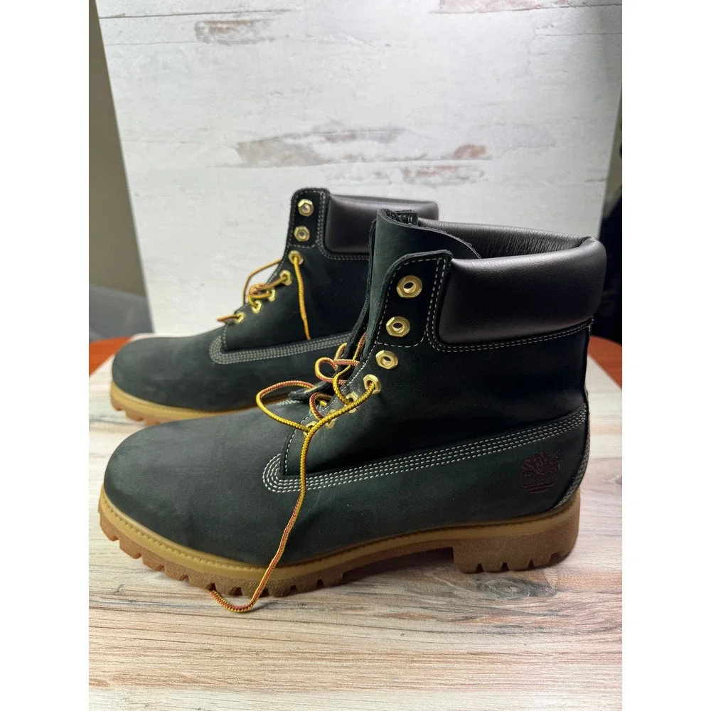 Timberland 6 Inch Premium Waterproof Boots Mens 12W BlackLeather Custom Mono KHH